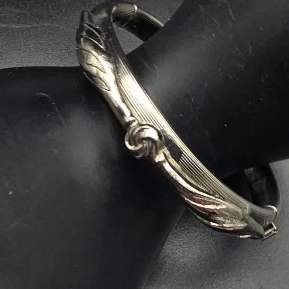 Silver Tone Hinged Bangle Bracelet Vintage Twisted Knot Design
