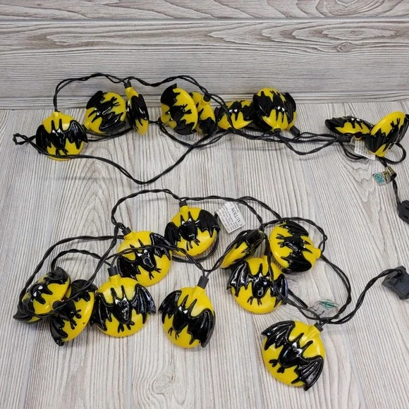 2 Halloween Bat Moon String Light Yellow Black Decor Spooky Plastic Light Covers