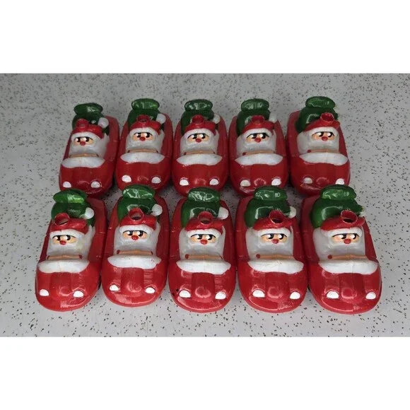 Lot of 10 pieces Vintage Santa in Car Blow Mold Plastic Christmas Light Covers