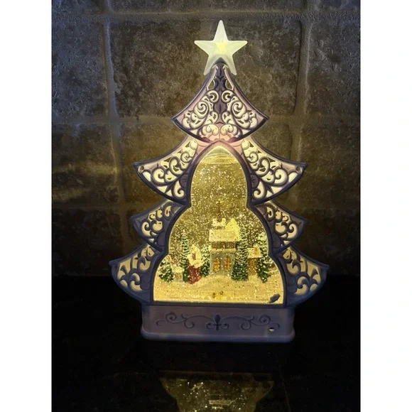 Christmas Tree Water Filled Snow Globe LED Light‎ Up Victorian Home Scene NEW
