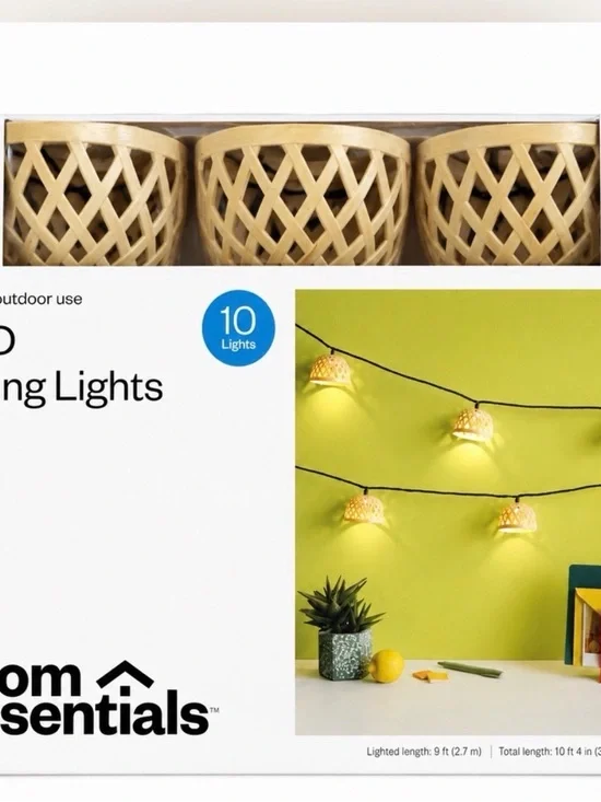 Room Essentials Bamboo Lantern String Lights - Cream (10 Lights) x2