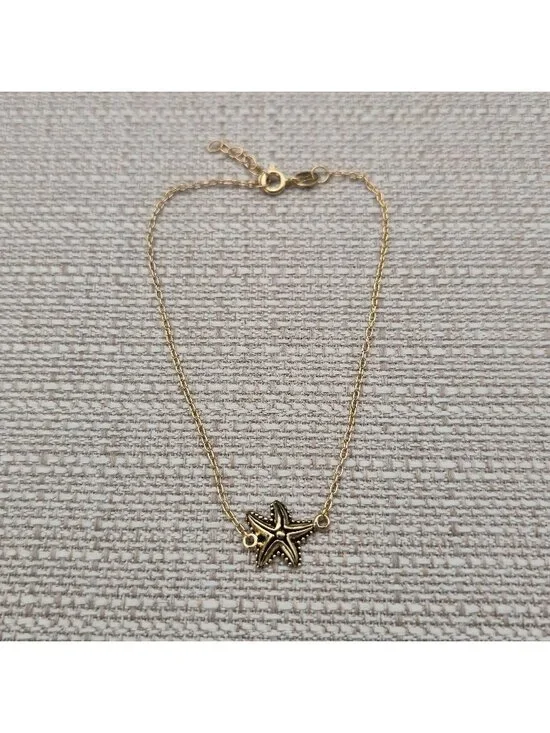 10 Inch Gold Over Sterling Silver Starfish Anklet Bracelet A8155