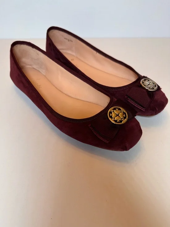 Kate Spade Burgundy Velvet Bow Medallion Ballet Flats Size 8M