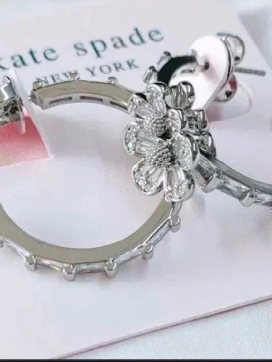 NWOT - kate spade Silver Floral Hoop Earrings with Flower Charm
