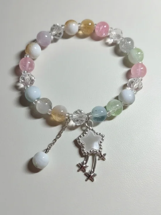Pastel Multi-Bead Star Charm Bracelet - Unbranded