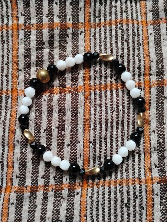 Onyx and Vintage Milk Glass Handmade Bracelet
