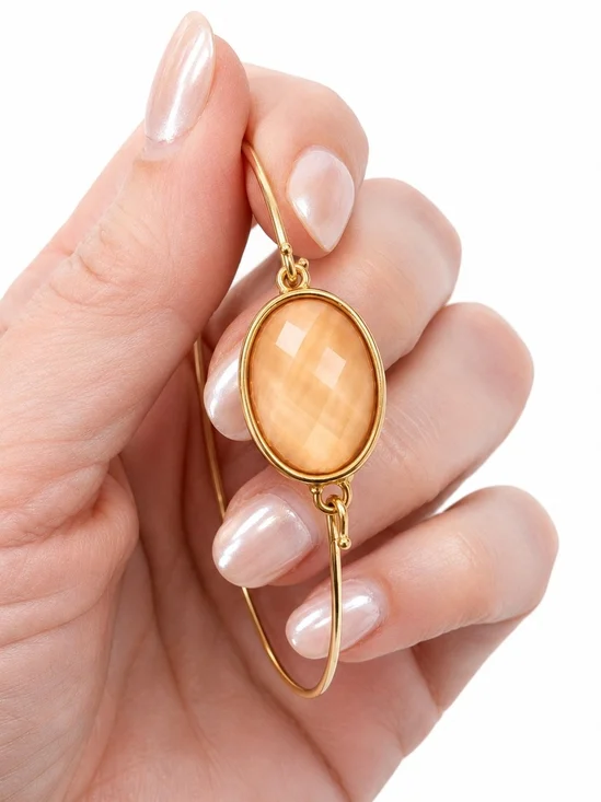 Gold-Tone Peach Oval Stone Bangle Bracelet - Women Jewelry