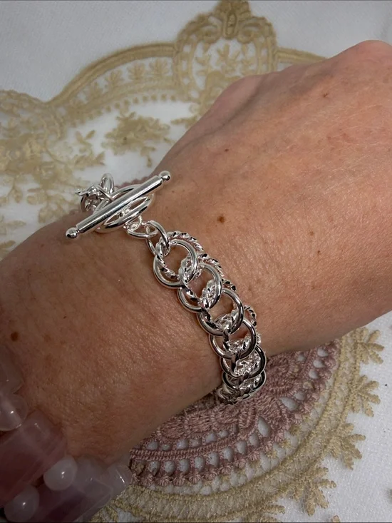 925 Sterling Silver Chainmail Toggle Bracelet Textured Links Clean Girl