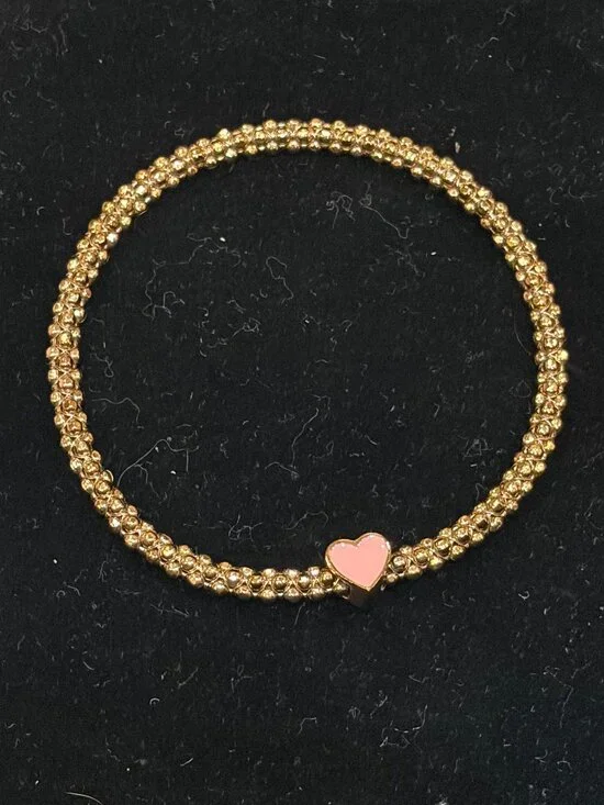 Mignon Faget, Rose Gold Halo Bangle, Faceted, Size M, Pink Heart Accent Charm