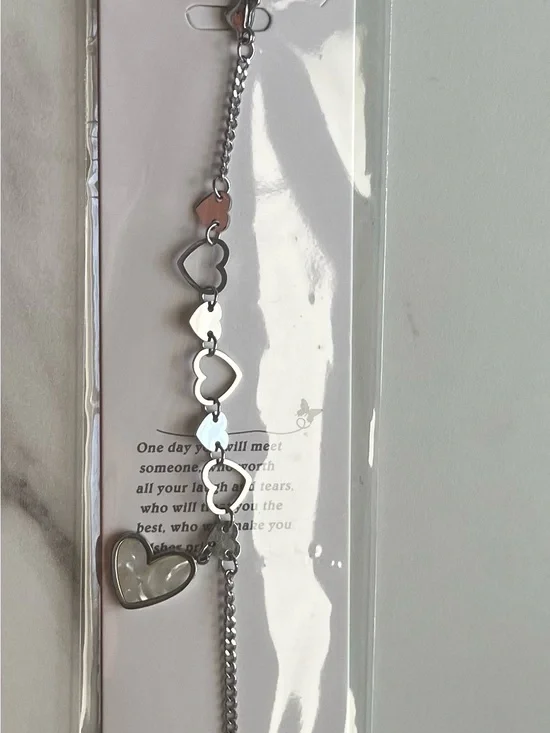 Silver Heart Link Bracelet with Dangling Charm - Women Jewelry