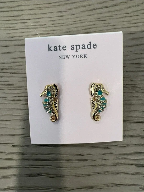 kate spade gold-tone seahorse earrings with turquoise crystals