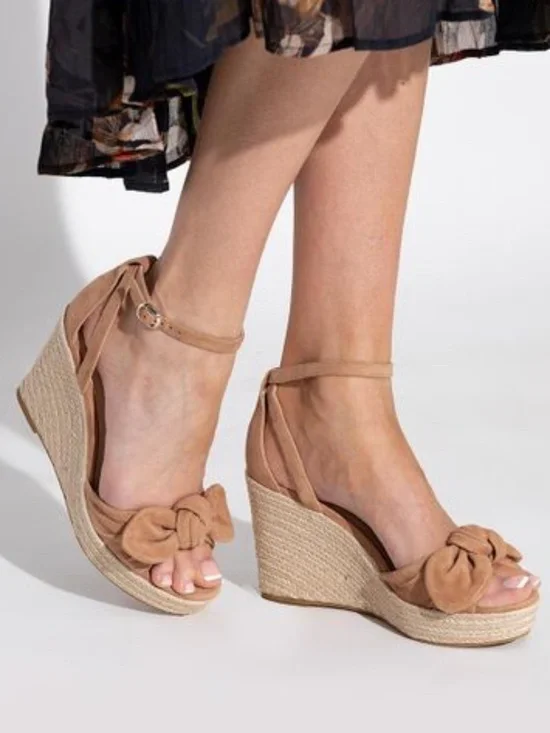 Kate Spade New York Tianna Tan Suede Wedge Bow Espadrille