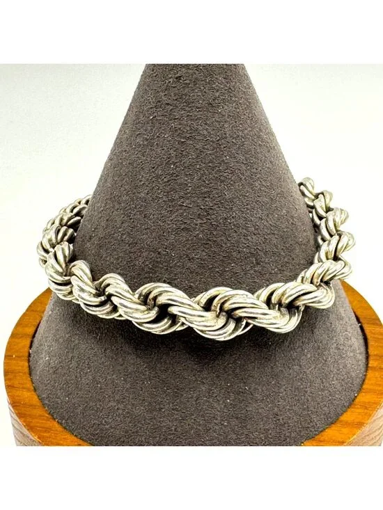 Heavy Rope Chain Bracelet Hook Closure Sterling Silver 925 Size 8