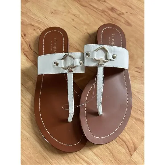 Kate spade white and silver heart thong slippers women’s chase size 7M