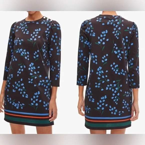 Kate Spade Black and Blue Sea Breeze long sleeve Dress size Small