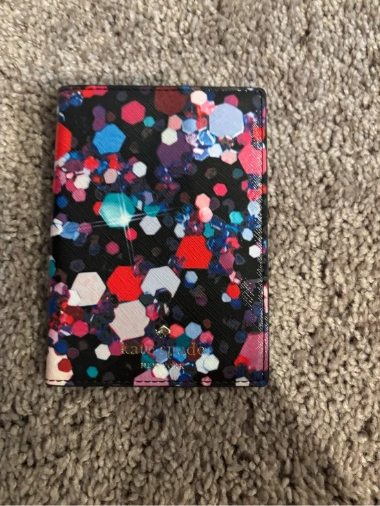 kate spade black multicolor glitter passport cover