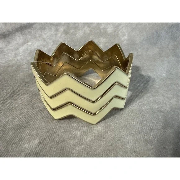 Zigzag Bangle Bracelets Set Of 3 White Goldtone