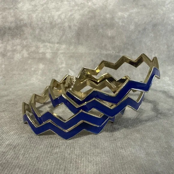Zigzag Bangle Bracelets Set Of 4 Navy Blue Goldtone