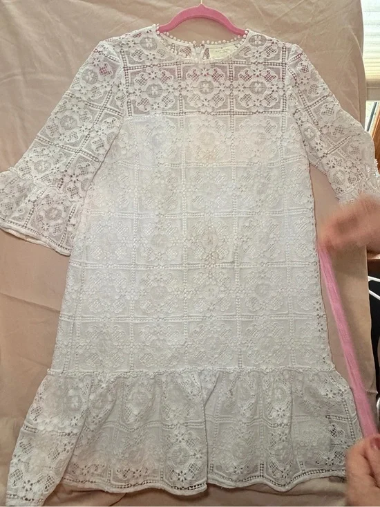 Kate spade Lace Overlay Ruffle-Hem Dress - White