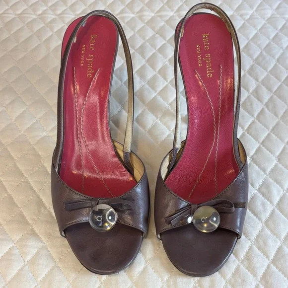 Kate Spade New York Hattie Leather Slingback Heels Open Toe Women's Size 7.5