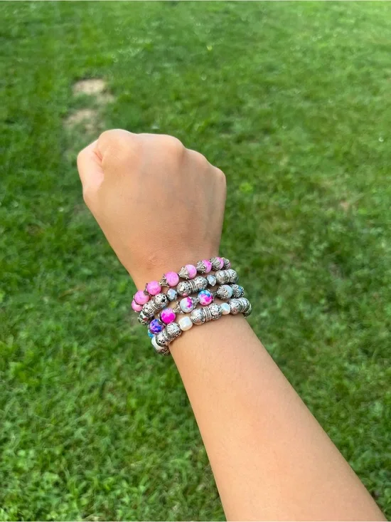 Silver and Gray Beaded Bracelet