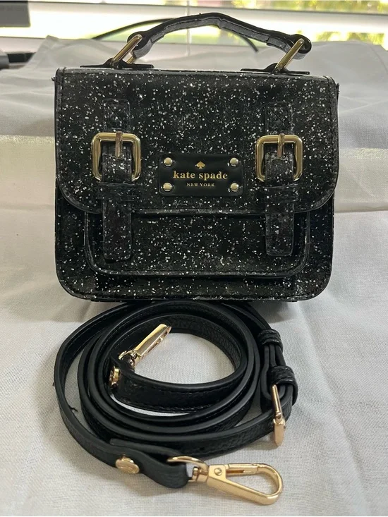 kate spade Black Glitter Mini Scout Satchel/Crossbody with Gold Hardware