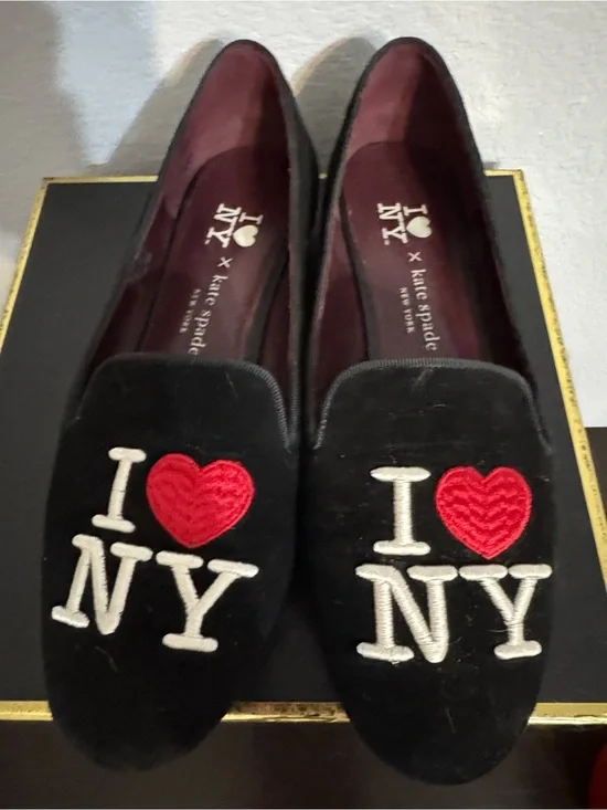 kate spade Black Velvet 'I ♥ NY' Embroidered Loafers