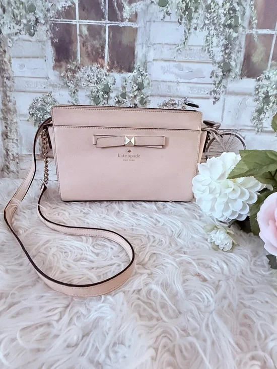 kate spade Pale Pink Leather Crossbody with Bow Accent
