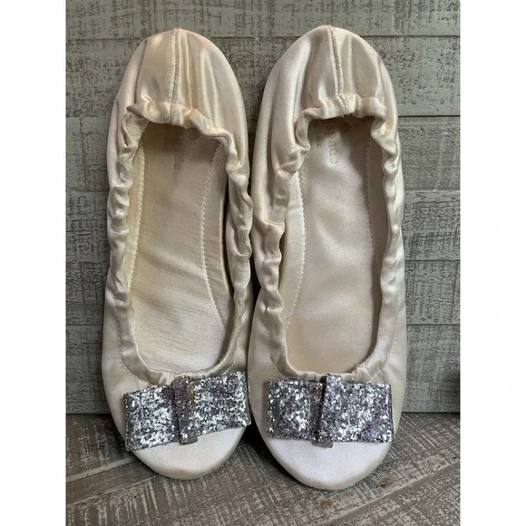 Kate Spade Saturday Roll Up Ballet Flats Light Pink Women's Size 8 Glitter Bow