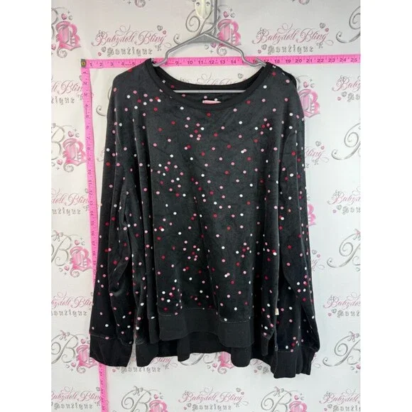 kate spade Long Sleeve Sleep shirt Black Dot-Print with Pink & White Dots