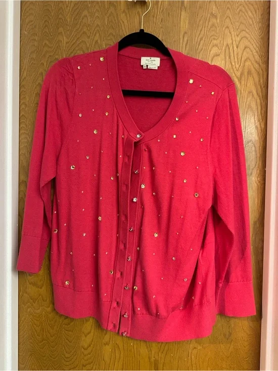 kate spade Bright Pink Sequin-Embellished V-Neck Cardigan