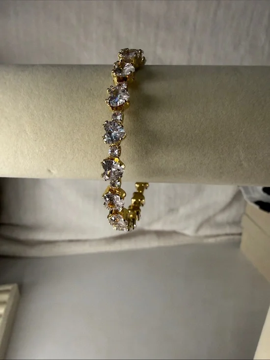 Gold Tennis Heart Bracelet with Clear CZ Stones - Women Jewelry