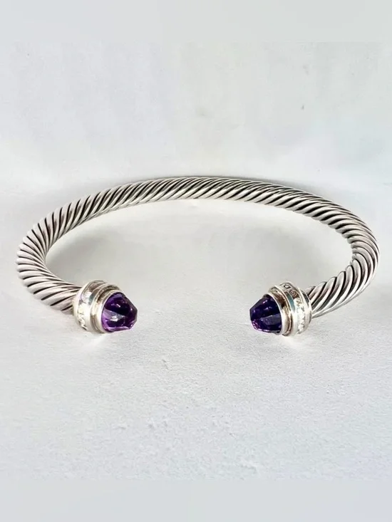 David Yurman Cable Classics Bracelet in Sterling Silver with Amethyst and Pavé D