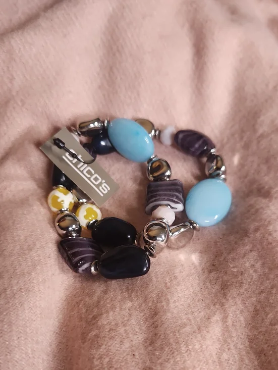 Chico's Blue, Black, Purple and Yellow Beaded Stretch Bracelet