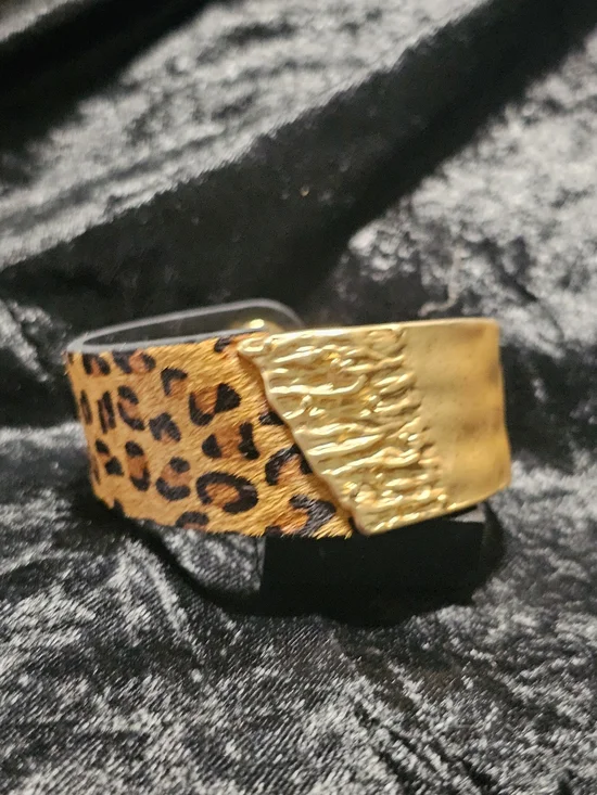 Gold and Leopard Print Cuff Bracelet - Women Accessories