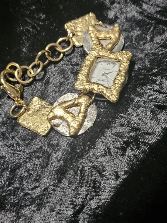 Jensen Gold-Tone Textured Charm Bracelet Watch