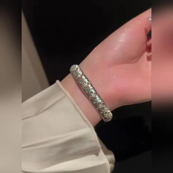 Silver  Floral Cuff Bangle For Woman