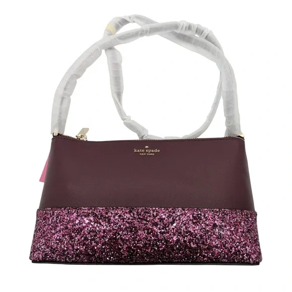 Kate Spade Flash Glitter Mixed Mat Cherrywood Crossbody Bag K8711 Burgundy NEW