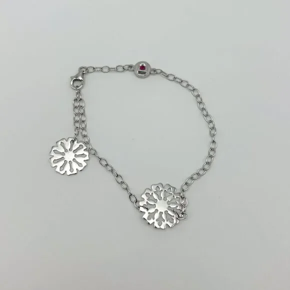 Elle Ruby Signed Sterling Silver 925 Chain Bracelet with Flower Charm