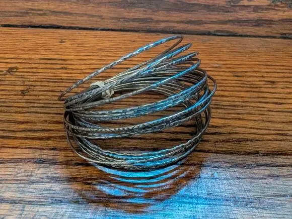 Vintage Stack Of thin Silver Bangels Bracelets Set