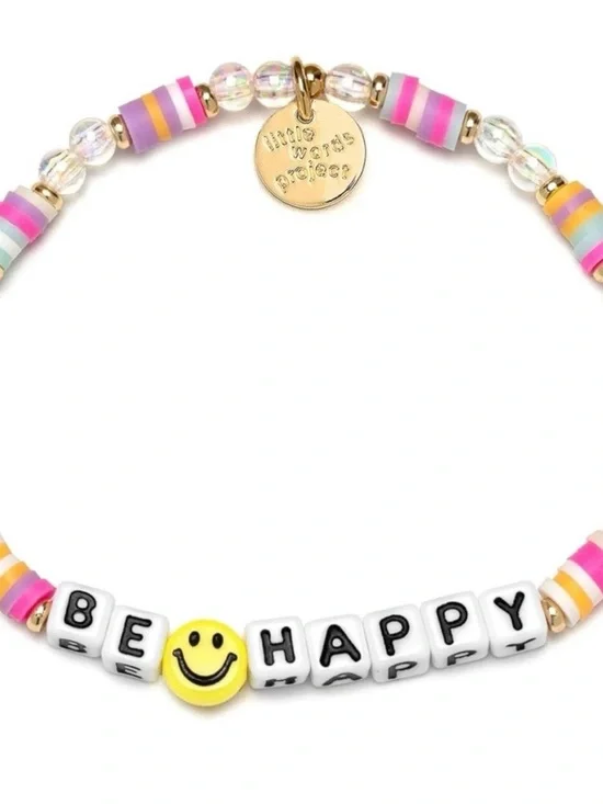 Be Happy Multicolor Letter Bead Bracelet with Gold Charm