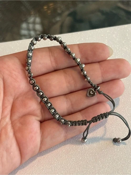 Silver-Tone Bracelet with Green Cord