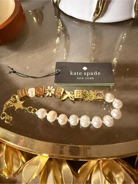 kate spade Gold Pearl & Charm HOPE Bracelet