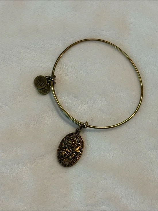 Alex and Ani Mom Peony Charm Expandable Gold Bangle Bracelet