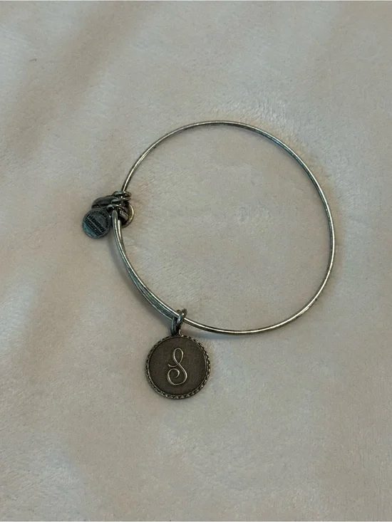 Alex and Ani Initial S Script Charm Expandable Silver Bangle Bracelet