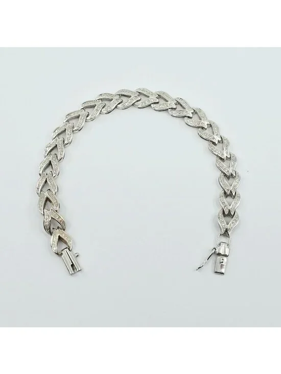 Exquisite 14K Solid White Gold Designer Diamond Tennis Link Bracelet - 6.75