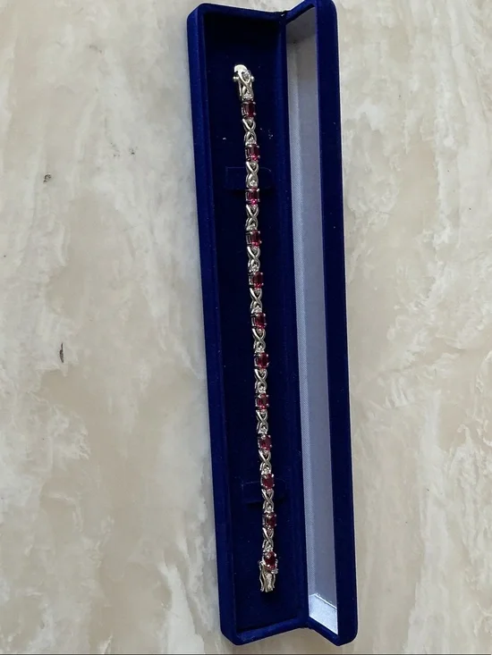 Sterling Silver Bracelet with ruby Gem Accents