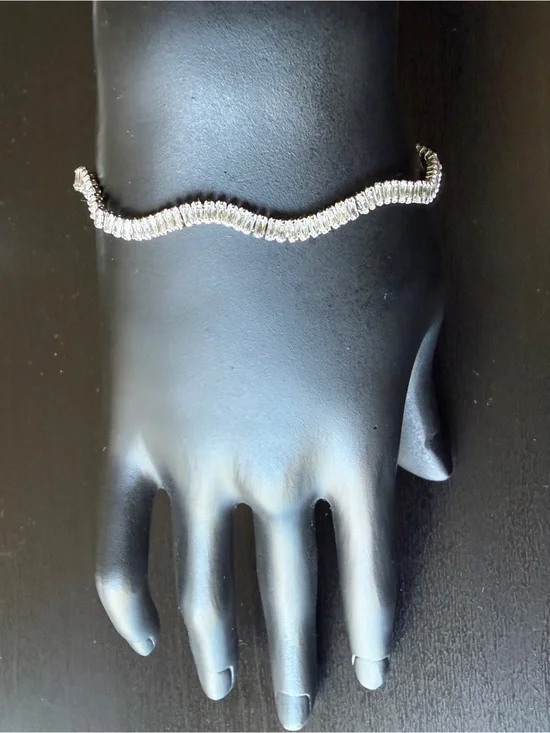 Silver Wave Tennis Bracelet 7.5” AAA CZ Stainless Steel Adjustable Clasp