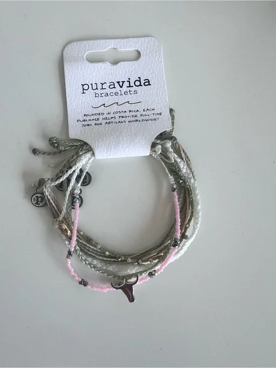 Pura Vida Pink, White & Sage Layered Bracelet Set