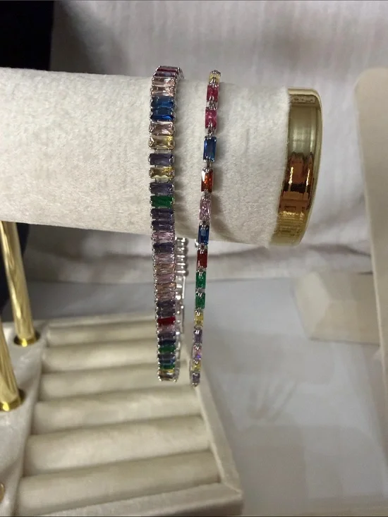 Stackable Multicolor Baguette Tennis Bracelet Set- Women Jewelry